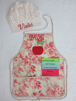 Handmade Personalized Kids Cooking Apron Girls Red Apple