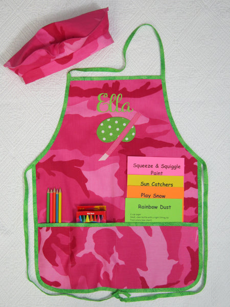 Handmade Personalized Kids Art Apron Girls Pink Camo