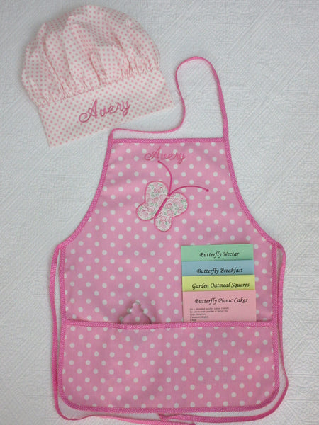 Handmade Personalized Kids Cooking Apron Girls Pink Butterfly