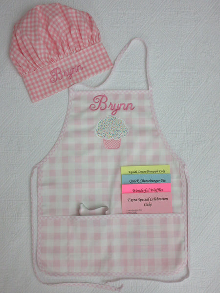 Handmade Personalized Kids Cooking Apron Girls Pink Cupcake