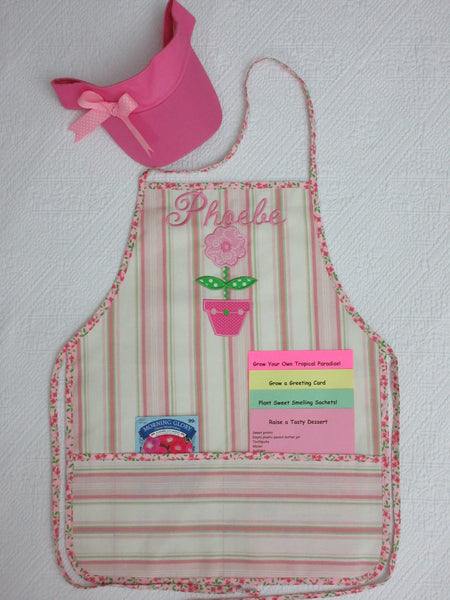 Handmade Personalized Kids Gardening Apron Girls Pink Flower