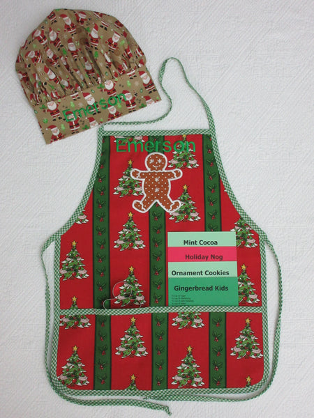 Handmade Personalized Kids Cooking Apron Boys and Girls Christmas Gingerbread