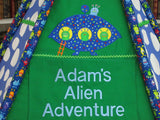 Handmade Personalized Kids Play Tent Alien and Monster Theme Name Plaque