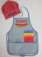 Handmade Personalized Kids Cooking Apron Boys Blue Hot Dog
