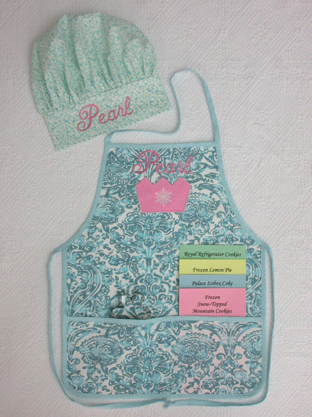 Handmade Personalized Kids Cooking Apron Girls Blue Ice Princess