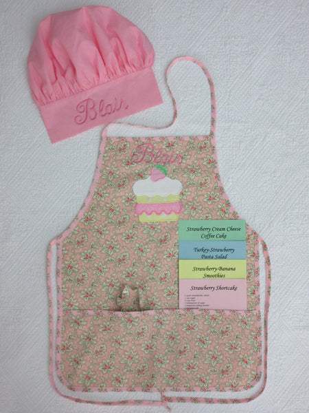 Handmade Personalized Kids Cooking Apron Girls Pink Strawberry Shortcake