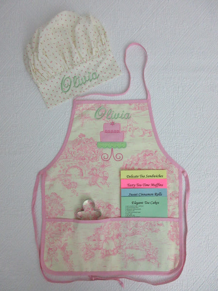 Handmade Personalized Kids Cooking Apron Girls Pink Toile