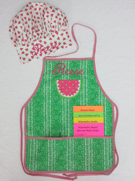 Handmade Personalized Kids Cooking Apron Girls Pink Watermelon